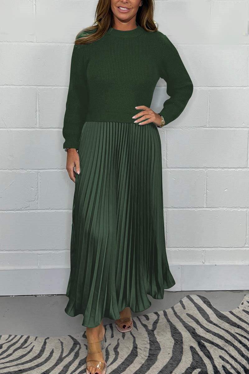Nora - solid color Long Sleeve Jumper & Pleated Bottom