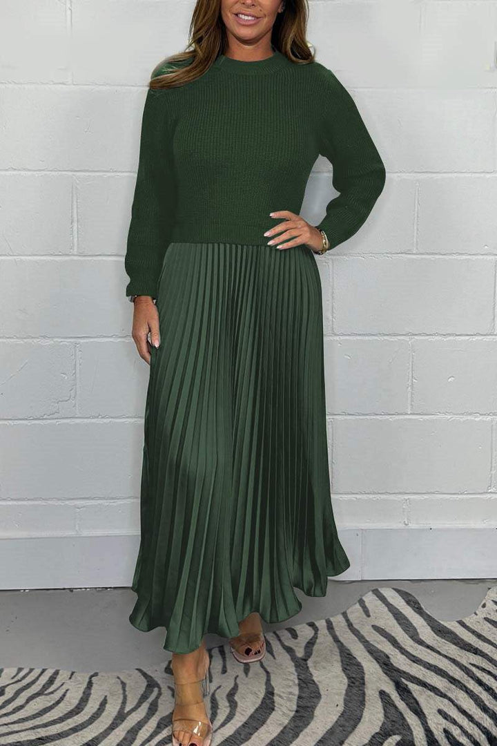Nora - solid color Long Sleeve Jumper & Pleated Bottom