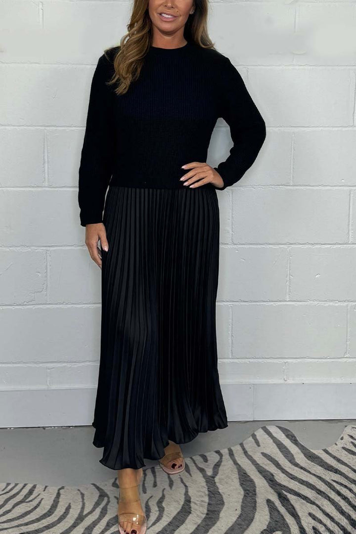 Nora - solid color Long Sleeve Jumper & Pleated Bottom