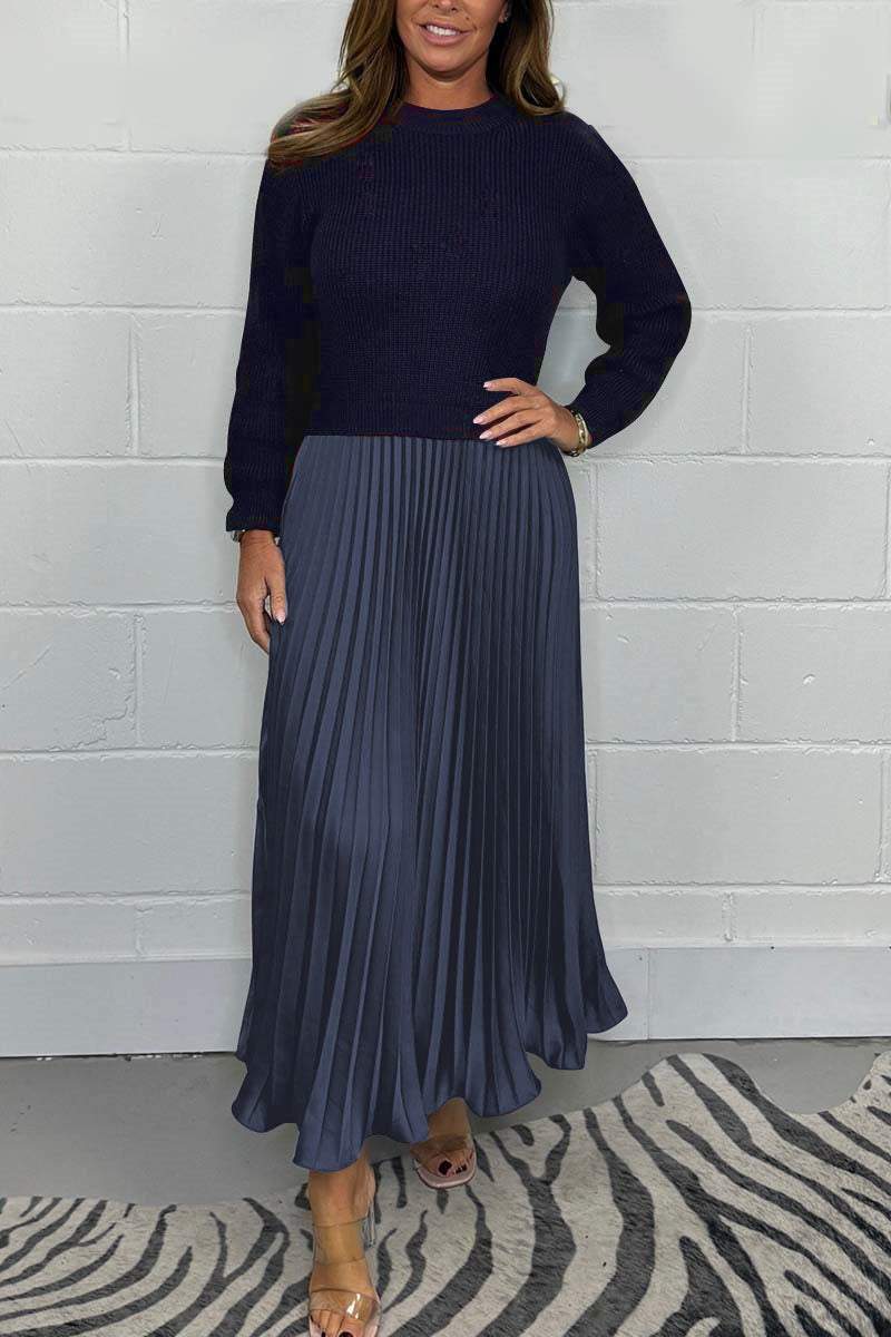 Nora - solid color Long Sleeve Jumper & Pleated Bottom