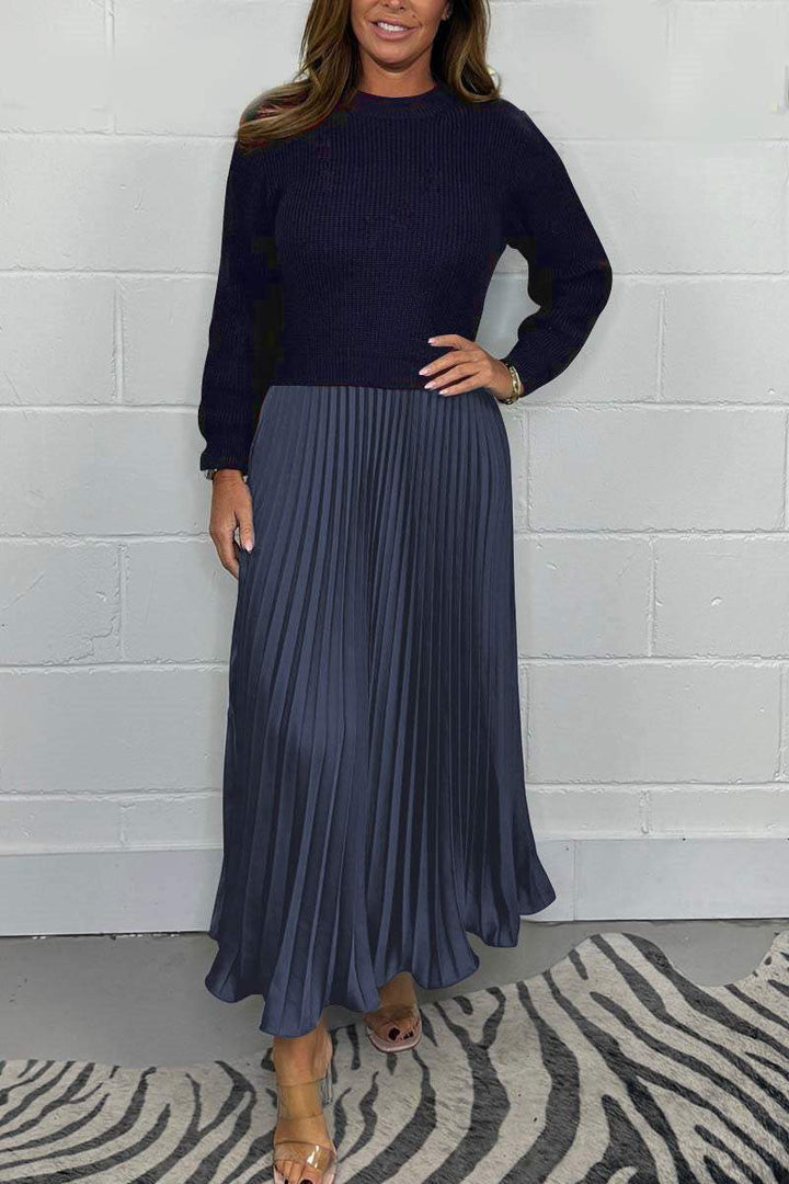 Nora - solid color Long Sleeve Jumper & Pleated Bottom