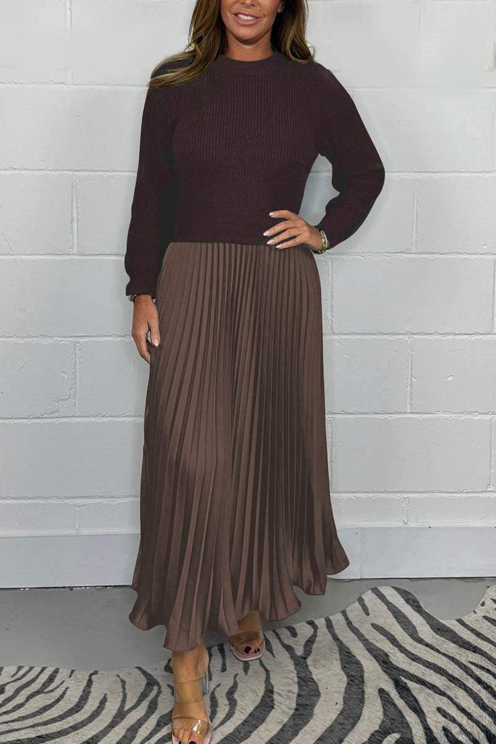 Nora - solid color Long Sleeve Jumper & Pleated Bottom