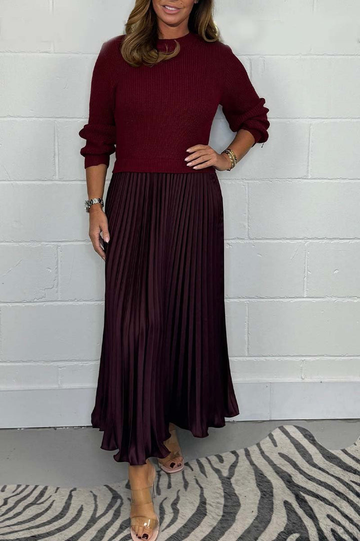 Nora - solid color Long Sleeve Jumper & Pleated Bottom