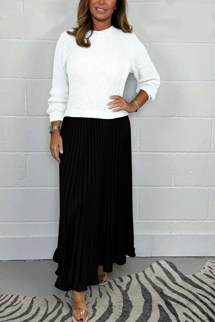 Nora - solid color Long Sleeve Jumper & Pleated Bottom