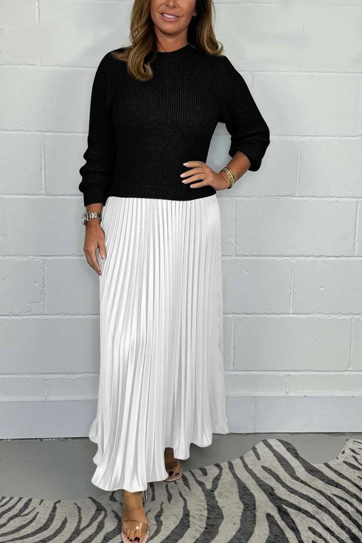 Nora - solid color Long Sleeve Jumper & Pleated Bottom