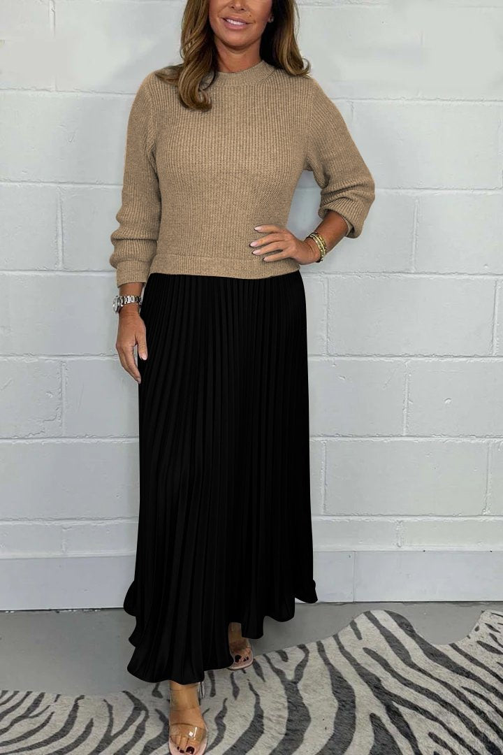 Nora - solid color Long Sleeve Jumper & Pleated Bottom